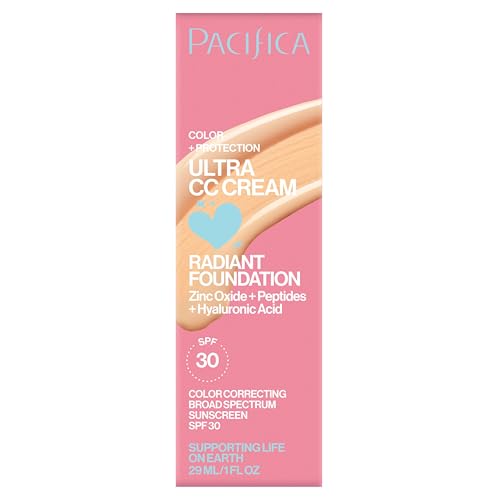 Pacifica Ultra CC Cream Radiant Foundation SPF 17 (Natural Medium) – Medium-Coverage Tinted Moisturizer + Mineral Sunscreen, Dewy Finish, 1 fl oz
