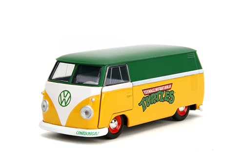 Jada Toys Hollywood Rides TMNT 1961 VW Bus Die-Cast Model Car, 1:32 Scale, Opening Doors, Detailed Interior, Green & Yellow, Ages 8+
