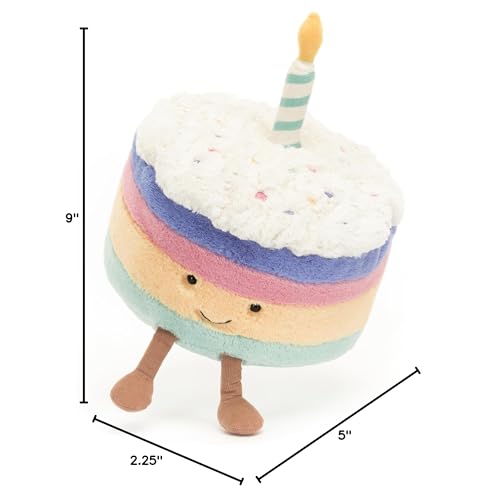 Jellycat Amuseables Rainbow Birthday Cake Stuffed Toy, Medium 6 inches - Dessert Plush - Birthday Gift