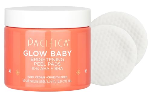 Pacifica Glow Baby Brightening Peel Pads – 10% AHA & BHA Exfoliating Face Pads with Glycolic & Salicylic Acid, Smooth Skin, 60 Ct