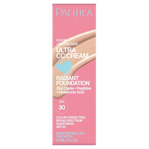 Pacifica Ultra CC Cream Radiant Foundation SPF 17 - Warm-Light – Medium Coverage Color Correcting Cream, Dewy Finish, Mineral SPF, 1 oz