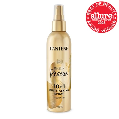 Pantene Miracle Rescue 10-in-1 Multitasking Spray – Heat Protectant, Detangler & Leave-In Conditioner with Keratin & Pro-Vitamin B5, 5.7 Oz