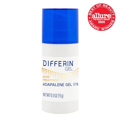 Differin Adapalene 0.1% Acne Treatment Gel – 30-Day Supply, Gentle Retinoid for Sensitive, Acne-Prone Skin, 15g Pump