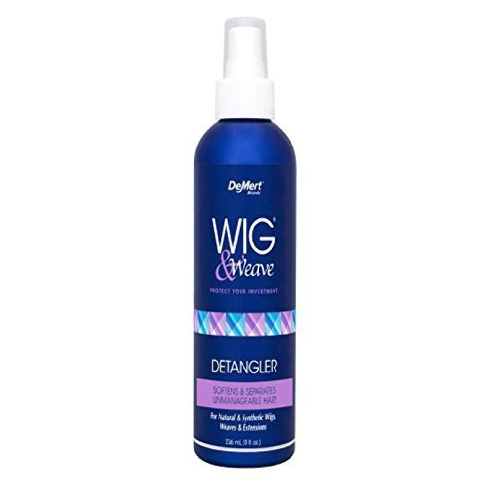 Blue bottle of Wig & Weave Detangler on a white background