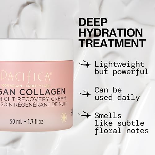 Pacifica Night Face Cream – Vegan Collagen Overnight Recovery for Anti-Aging, Wrinkles, Dry Skin & Redness, Clean Beauty, Dermatologist Tested