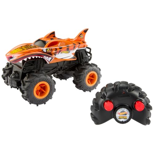 Hot Wheels Monster Trucks RC, 1:24 Scale Tiger Shark Vehicle, Oversized Remote-Control Toy Truck with Terrain Action Tires