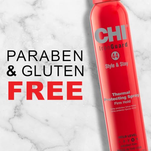 CHI 44 Iron Guard Style & Stay Firm Hold Protecting Spray, Heat Protectant & Hairspray for a Long-Lasting Hold, Sulfate & Paraben-Free, 10 Oz