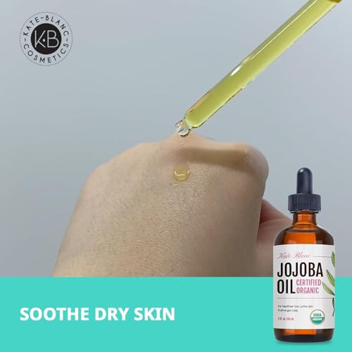 Kate Blanc Cosmetics Jojoba Oil for Softer Hair & Smoother Skin. Gua Sha Oil for Face & Dermaplaning (2oz, Organic, 100% Pure, Natural)