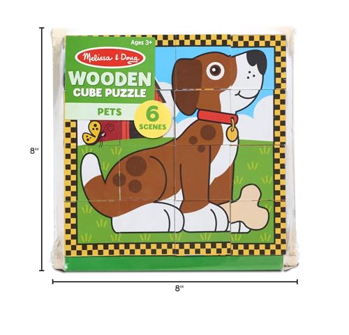 Melissa & Doug Pets Wooden Cube Puzzle With Storage Tray (16 pcs)