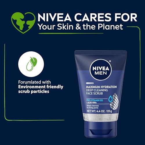 NIVEA MEN Maximum Hydration Deep Cleaning Face Scrub With Aloe Vera, 3 Pack of 4.4 Oz Tubes