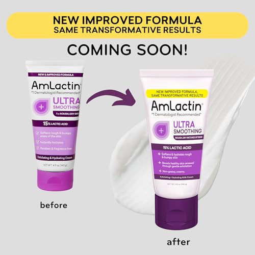 AmLactin Ultra Smoothing Cream 4.9 oz – 15% Lactic Acid Exfoliating & Moisturizing Lotion for Rough, Dry, Bumpy Skin (Packaging May Vary)