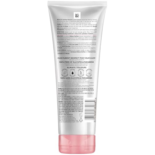L'Oreal Paris Glossing Sulfate Free Conditioner with Glycolic Acid, Hair Care for Lasting Shine and Smoothness for Dull, Dry Hair, EverPure, 6.8 Fl Oz