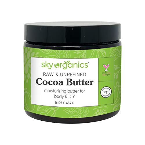 Sky Organics 100% Raw Cocoa Butter – Ultra-Moisturizing, Hydrates & Smooths Skin, Deep Conditioning for Dry or Tight Skin, 16oz