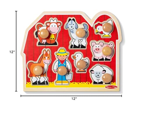 Melissa & Doug Farm Animals Jumbo Knob Puzzle, Wooden Peg Puzzle for Toddlers, Educational Toy for Shape Recognition and Fine Motor Skills, Ages 1+