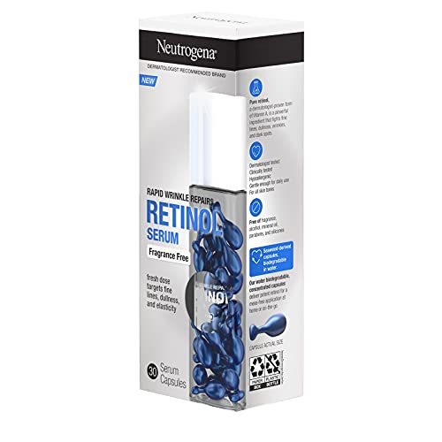 Neutrogena Rapid Wrinkle Repair Retinol Serum Capsules, Fragrance-Free, Fights Fine Lines, Wrinkles & Dullness, 30 ct