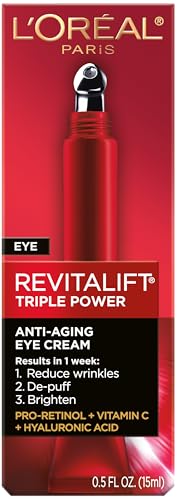 L'Oreal Paris Revitalift Triple Power Anti-Aging Eye Cream, Pro Retinol, Hyaluronic Acid & Vitamin C, Reduce Wrinkles & Puffiness 0.5 fl. oz.