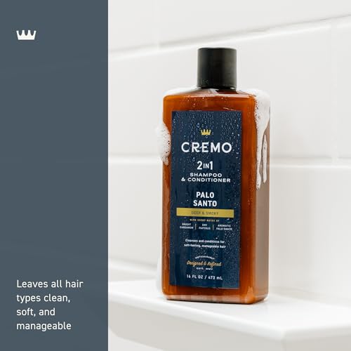 Cremo Palo Santo Barber Grade 2-n-1 Shampoo & Conditioner, Notes of Bright Cardamom, Dry Papyrus and Aromatic Palo Santo,16 Fl Oz