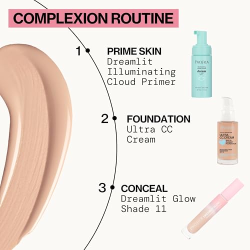 Pacifica Ultra CC Cream Radiant Foundation SPF 17 - Warm-Light – Medium Coverage Color Correcting Cream, Dewy Finish, Mineral SPF, 1 oz