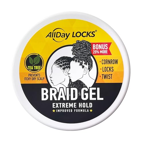 AllDay Locks Braid Gel 5 oz | Extreme Hold & High Shine | Frizz-Free, Flake-Free Edge Control | Tea Tree, Lavender & Peppermint Oils | For Braids, Twists & Cornrows