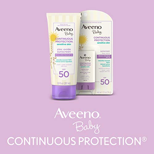 Aveeno Baby Mineral Sunscreen SPF 50 - Broad Spectrum, Tear-Free, Water & Sweat Resistant, Non-Greasy, Paraben-Free, 7 fl oz