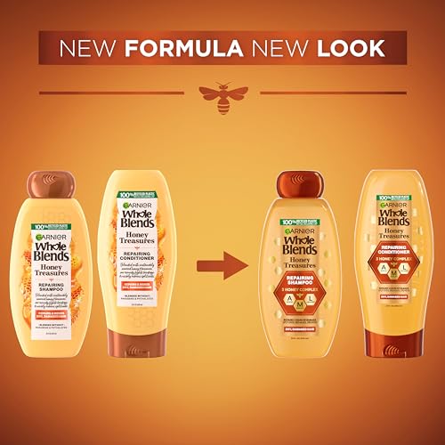 Garnier Whole Blends Honey Treasures Repairing Shampoo and Conditioner Set for Dry, Damaged Hair, 22 Fl Oz (2 Items), 1 Kit (Packaging May Vary)
