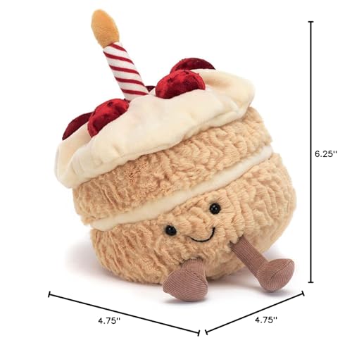 Jellycat Amuseables Birthday Cake Stuffed Toy, 6 inches | Dessert Plush | Birthday Gift