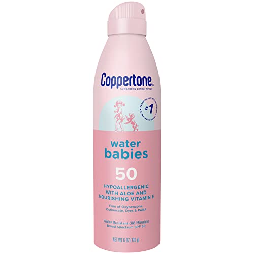 Coppertone WaterBabies Baby Sunscreen Spray SPF 50, Spray On Sunscreen for Babies, Water Resistant, 6 Oz, Pack of 3