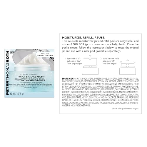 Peter Thomas Roth Water Drench Hyaluronic Cloud Cream – Hydrating Face Moisturizer, Refillable Jar, 72H Hydration, Fragrance-Free