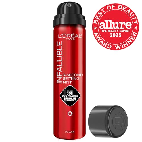 L'Oreal Paris Infallible 3-Second Setting Spray Mist, Microfine Mist for up to 36HR Wear, Clear, 1.76 oz