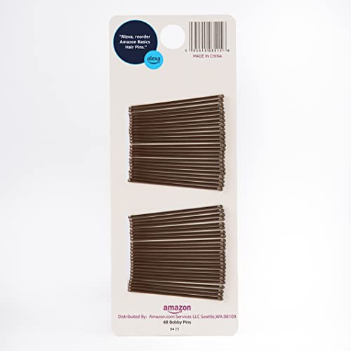 Amazon Basics Bobby Pins, Browth Hair Pins for all Hair types, 48 Count
