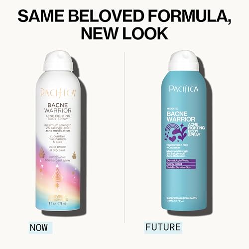 Pacifica Bacne Warrior Spray – 2% Salicylic Acid, Niacinamide & Aloe for Back, Chest & Body Acne – Dermatologist Tested, 6 Fl Oz