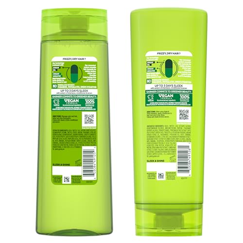 Garnier Fructis Sleek & Shine Shampoo & Conditioner Set | Plant Keratin + Argan Oil for Frizzy, Dry Hair | 2 Items, 1 Kit, 22 & 21 Fl Oz