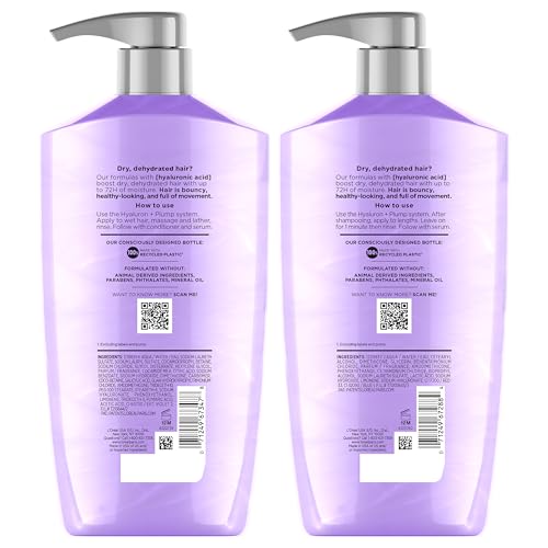 L'Oreal Paris Elvive Hyaluron Plump Shampoo and Conditioner Set for Dehydrated, Dry Hair with Hyaluronic Acid Care Complex, 1 Kit (2 Products)