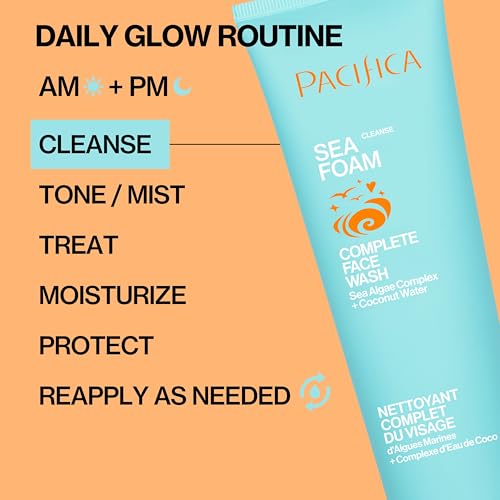 Pacifica Sea Foam Face Cleanser – Gentle Daily Foaming Wash with Coconut Water & Sea Algae, Removes Makeup, Vegan, Oily/Combo Skin