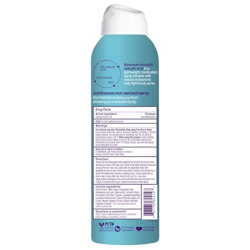 Pacifica Bacne Warrior Spray – 2% Salicylic Acid, Niacinamide & Aloe for Back, Chest & Body Acne – Dermatologist Tested, 6 Fl Oz