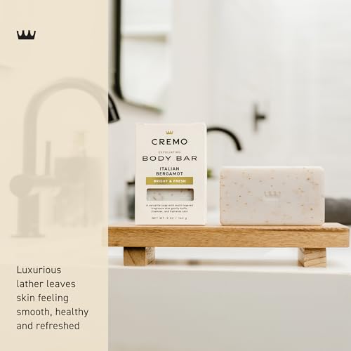 Cremo Exfoliating Body Bar for Men, Italian Bergamot Scent, Multi-Layered Fragrance That Buffs, Cleanses and Hydrates Skin, 5oz