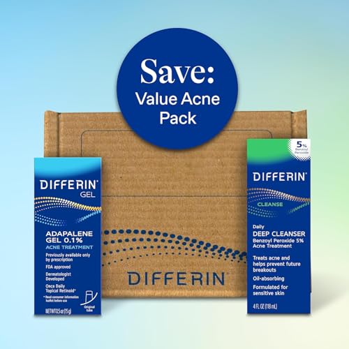 Differin Acne Skin Care Kit – 0.1% Adapalene Gel, 5% Benzoyl Peroxide Face & Body Wash for Acne & Pimple-Prone Skin