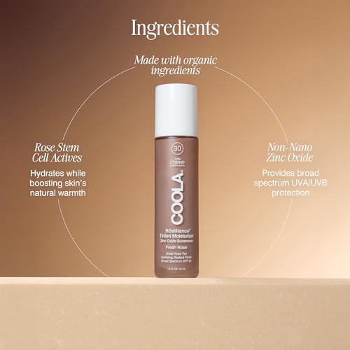 COOLA Organic Rosilliance BB Cream with SPF 30, Tinted Moisturizer Sunscreen & Foundation, Dermatologist Tested, Fresh Rose, 1.5 Fl Oz