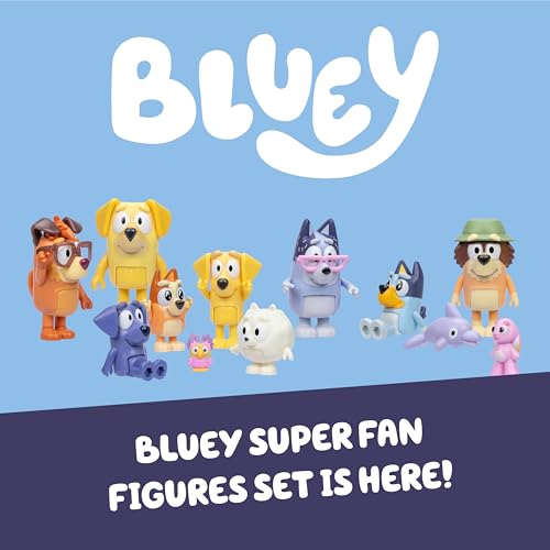 Bluey Super Fan Figurines for Toddlers Set, 11 Character Pack with Exclusive Figures, Toddler Figurine Toys Includes, Bingo & More, Ages 3+