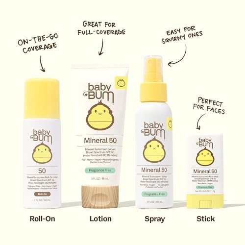 Baby Bum SPF 50 Sunscreen Spray - Mineral UVA/UVB Face and Body Protection for Sensitive Skin - Fragrance Free - Travel Size - 3 oz