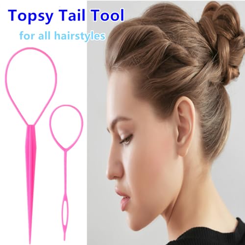 Luumxai 9pcs Topsy Hair Tail Tool & Rat Tail Comb Set with 6pcs French Braiding Rings & 3pcs Metal Parting Combs for Women & Girls (Pink, Purple, Black)