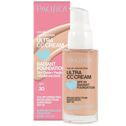 Pacifica Ultra CC Cream Radiant Foundation SPF 17 - Warm-Light – Medium Coverage Color Correcting Cream, Dewy Finish, Mineral SPF, 1 oz