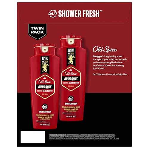 Old Spice Red Collection Swagger Body Wash for Men – 3X Defense, Long-Lasting Fresh Scent with Cedarwood, 24 oz, Pack of 2