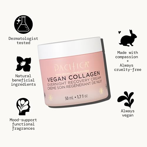 Pacifica Night Face Cream – Vegan Collagen Overnight Recovery for Anti-Aging, Wrinkles, Dry Skin & Redness, Clean Beauty, Dermatologist Tested