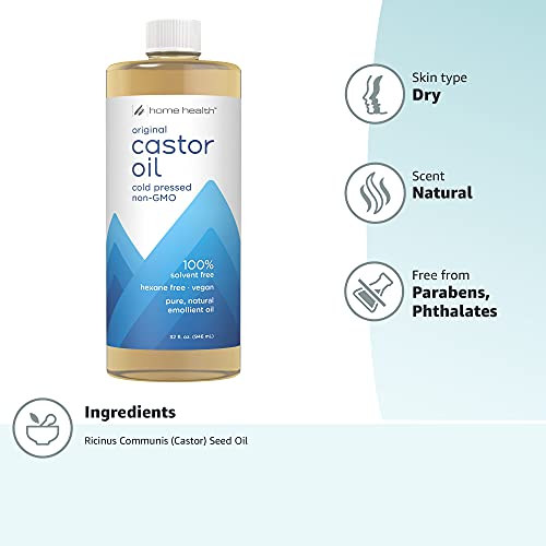 Home Health Castor Oil 32oz – Pure, Cold-Pressed, Non-GMO, Hexane & Solvent-Free, Vegan Moisturizer for Healthy Hair & Skin