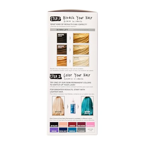 KISS Lift Up Complete Hair Bleach & Icy Silver Toner Kit, Gentle Conditioning Formula that Reduces Brassiness, Complete 6-Pc DIY Bleach Kit, ICE