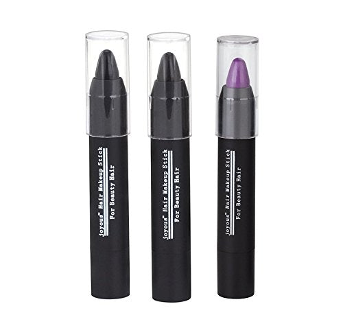 Professional Hair Chalk Temporary Hair Dye Non-toxic Hair Color Crayon Cover White Hair Color Patch (3packs-black-dark Brown-purple)