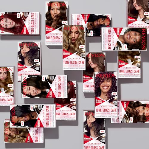 Revlon ColorSilk Tone + Gloss + Care Demi-Permanent Hair Dye Kit with Leave-In Serum, 2X Shine & 4X Strength, Shade 1 Black, 4.5 fl oz