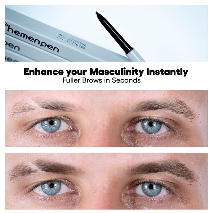 The Men Pen Waterproof Eyebrow & Beard Filler for Men, Anti-Smudge Microblading Pen for Mustache, Beard & Brows, Black, 1 oz (3 Pack)