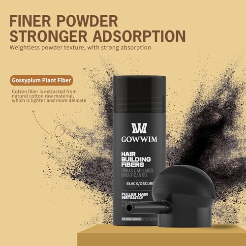 gowwim Hair Thickening Fibers 2-in-1 Kit Keratin Building Fibers, Spray Applicator & Hold Spray - Instantly Volumize Sparse Areas (Black)